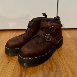 Dr. Martens Devon Flower Buckle Grizzly Leather Platform Boots